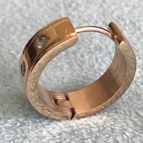 Rose Steel and CZ Hugger Hoop Earrings - Picture 6 of 6